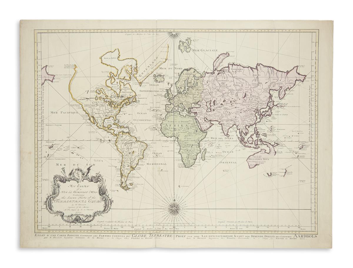 BELLIN, JACQUES NICOLAS, after. An Essay of a New and Compact Map Containing the Known Parts of the Terrestrial Globe.